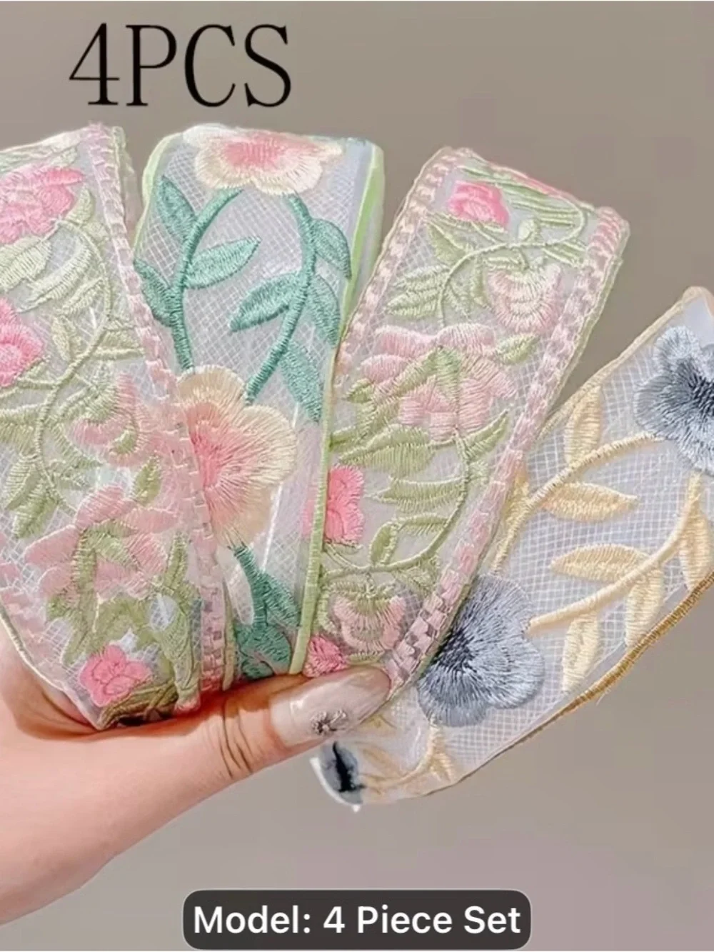 4PCS Floral Embroidered Padded Headband-summer super fairy high Top Country
